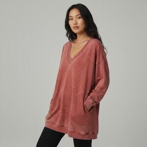 Young Fabulous Broke Sweatshirt Dress Pockets V Neck Oversized Tunic Size Small